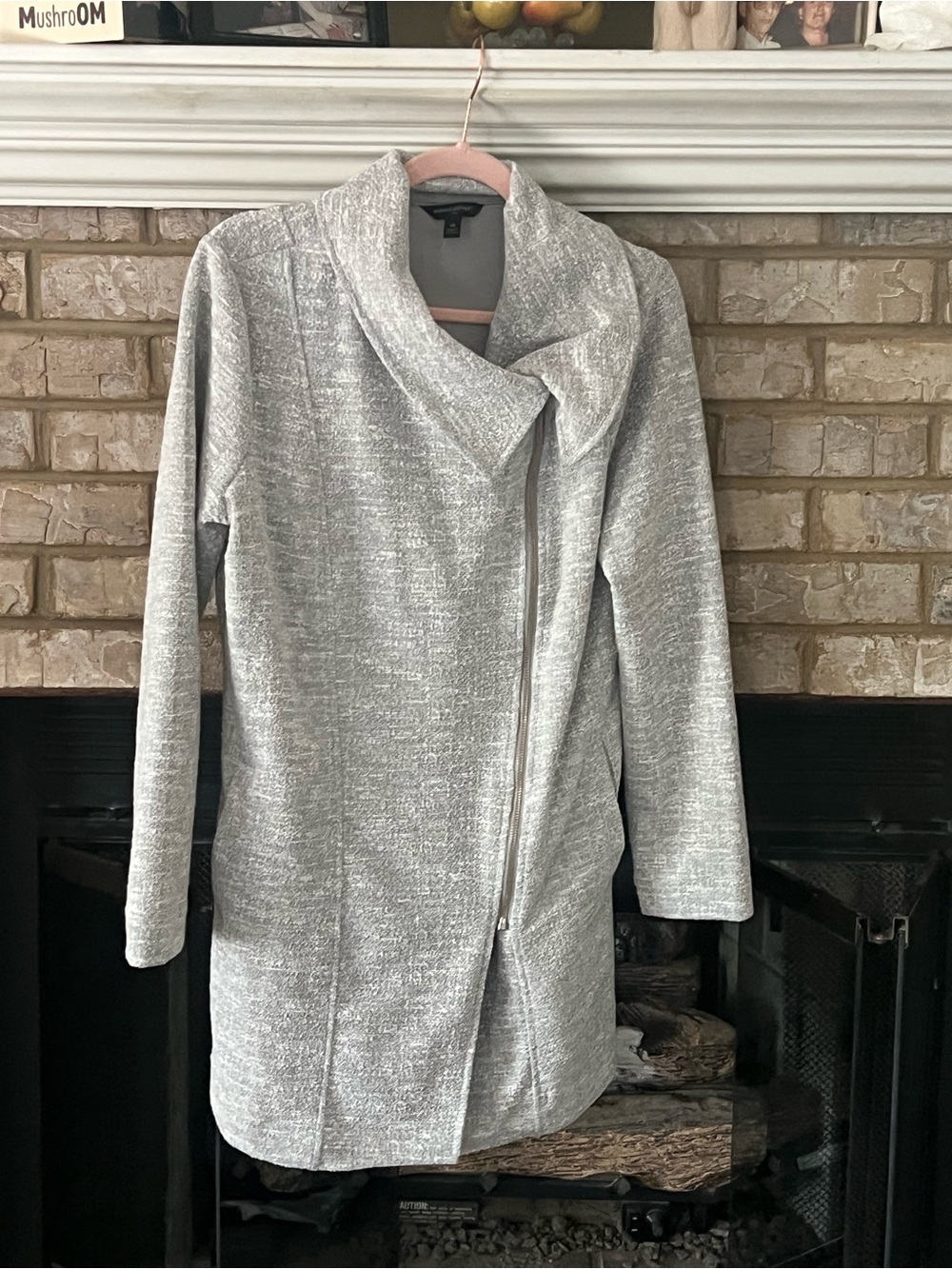 Banana Republic Light Gray Asymmetrical Zip Trench Coat